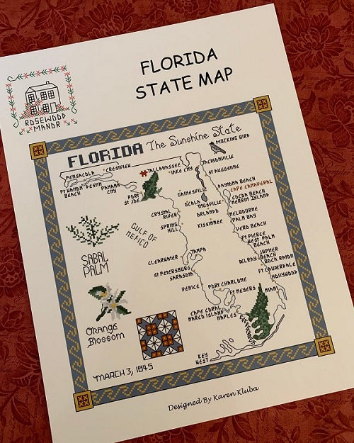 FLORIDA STATE MAP Rosewood Manor X Stitch